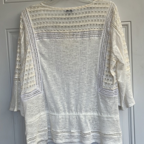 Lucky Brand White Peasant blouse. Size M. Tie waist. Open Embroidery - Picture 5 of 13